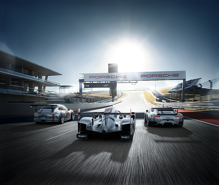 Porsche 911 RSR, Porsche 919 Hybrid Le Mans, Autos de carreras, Porsche 911 GT3 Cup, Fondo de pantalla HD