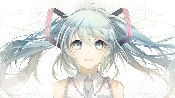 Vocaloid, Hatsune Miku, aqua eyes, aqua hair, twintails, HD wallpaper