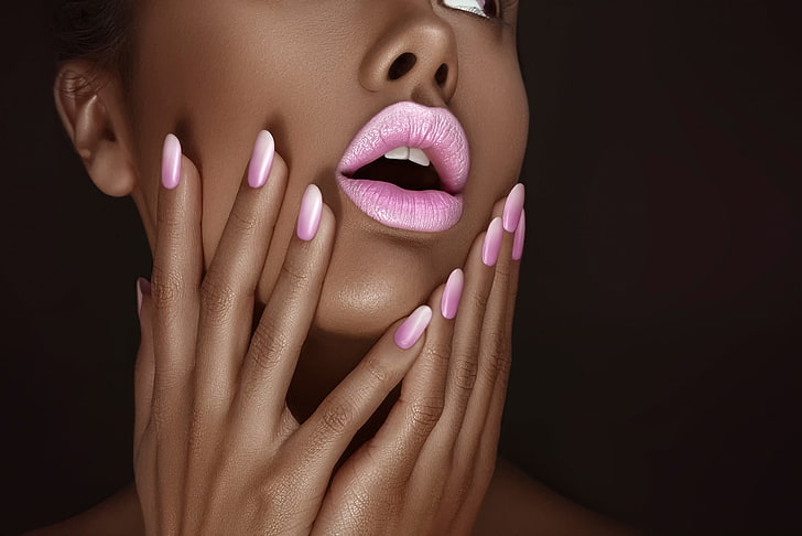 pink manicure, makeup, black, Beauty, manicure, nice, Ksusha Novikova, Retouch, Photo Terence Bordon, High End, HD wallpaper