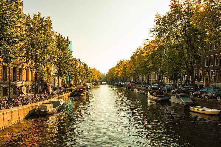 Pays-bas, octobre, canal, bateau, Amsterdam, Fond d'écran HD