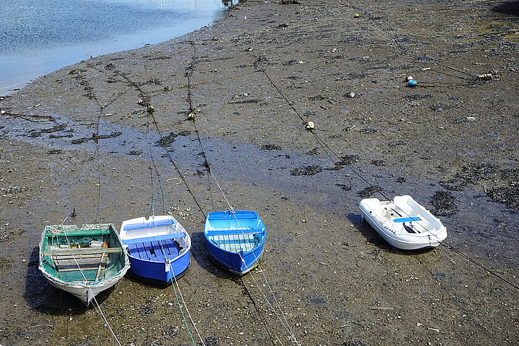 barques, bateaux en bois, bleu, eau, navigation, pche, sable, HD wallpaper