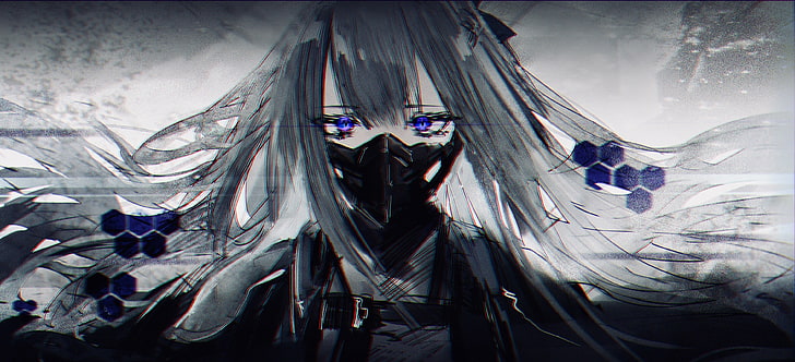 Mädchen Front, ak-12, Maske, trauriges Gesicht, blaue Augen, Anime, HD-Hintergrundbild