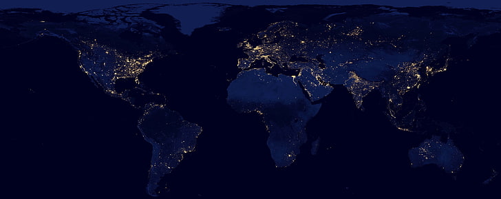 Космос, карта мира в ночное время, Космос, HD обои
