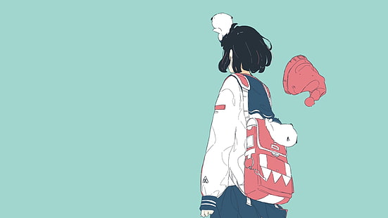 anime, manga, anime girls, turquoise, turquoise background, simple background, sailor uniform, HD wallpaper HD wallpaper