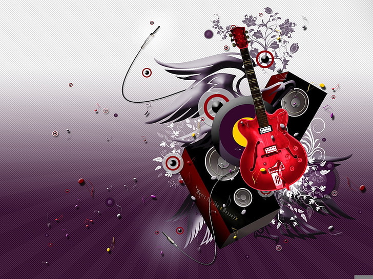 red electric guitar illustration, music, collage, vector, Guitar, HD wallpaper