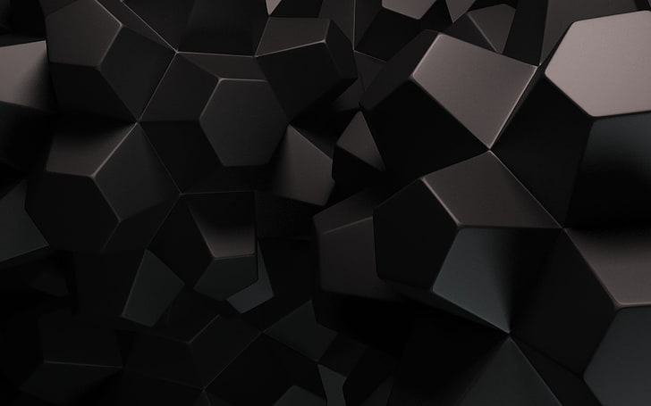 karpet hitam dan putih, segi enam, abstrak, seni digital, render, Wallpaper HD