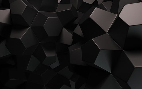 black and white area rug, hexagon, abstract, digital art, render, HD wallpaper HD wallpaper