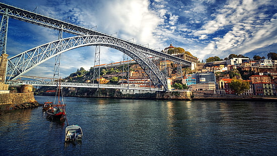 eropa, douro, sungai douro, siang hari, kaki langit, awan, kota, lanskap kota, jembatan dom i jembatan, jembatan, portugal, tengara, sungai, jalur air, porto, air, langit, Wallpaper HD HD wallpaper