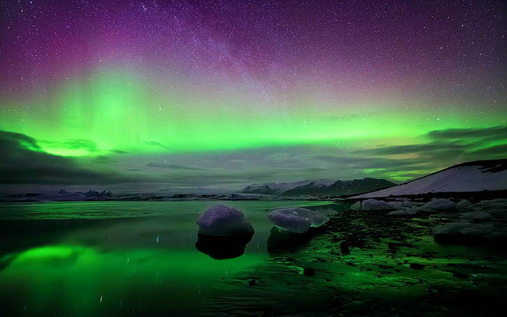 Северно сияние на Исландия, космос, Исландия, северно сияние, сияние, HD тапет