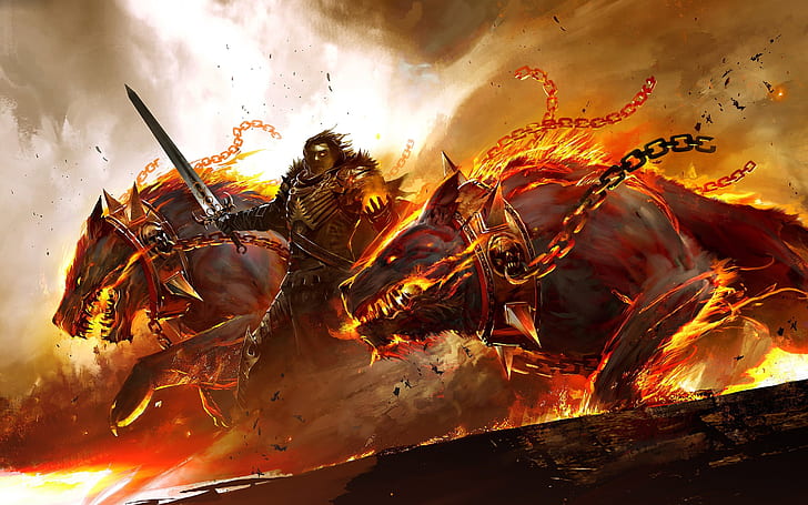 Guild Wars 2 Fire, gra, ArenaNet, fantasy, świat, tyria, Tapety HD