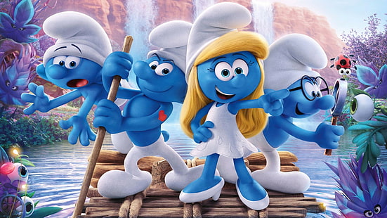 Adventures The Smurfs Sailing With A Raft Clumsy Smurf Hefty Smurf Smurfette Brainy Smurf Hd Wallpaper 1920 × 1080, HD tapet HD wallpaper