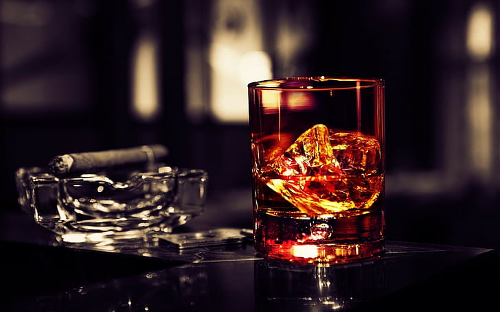 szklanki, napoje, whisky, cygara, alkohol, Tapety HD
