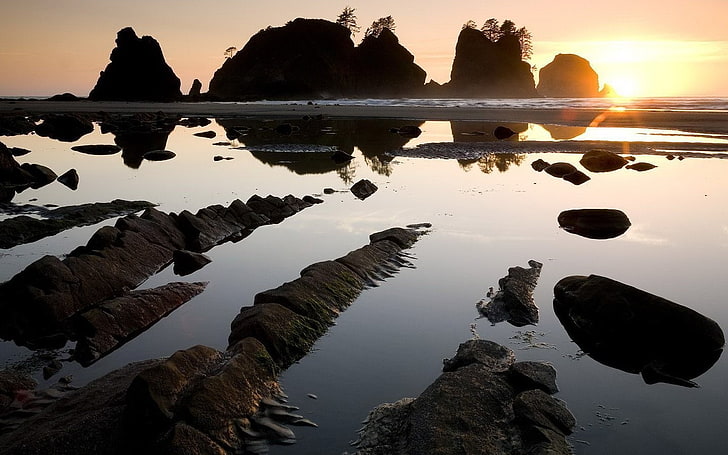costa, mar, roca, cielo, luz solar, naturaleza, Fondo de pantalla HD