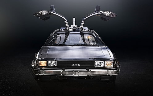 sfondo, porta, The DeLorean, DeLorean, DMC-12, la parte anteriore, Ritorno al futuro, Time Machine, Sfondo HD HD wallpaper