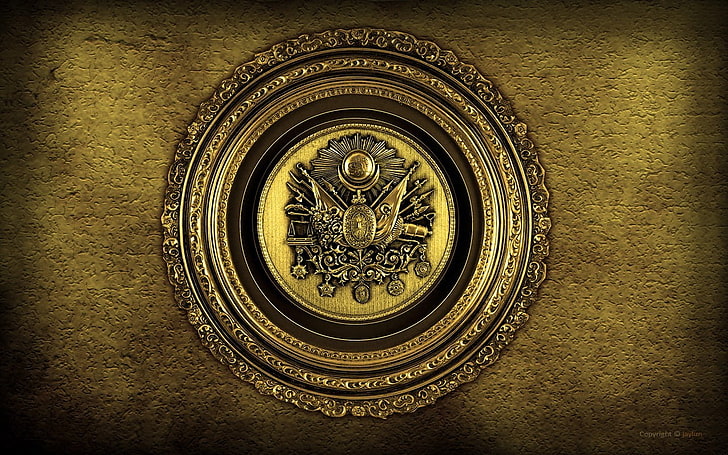 emblema dorado, ilustraciones, fondo simple, Imperio Otomano, Osmanlı, adorno, oro, Fondo de pantalla HD