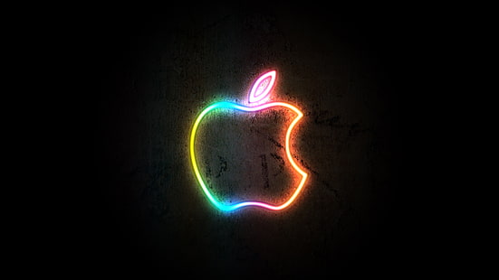 Apple Inc., 로고, 어두운 배경, 네온 광선, HD 배경 화면 HD wallpaper