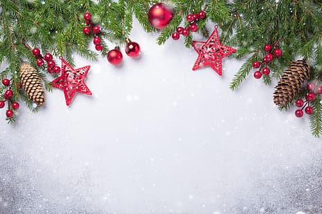 decorazione, Capodanno, Natale, legno, allegro, abete, rami di abete, Sfondo HD HD wallpaper