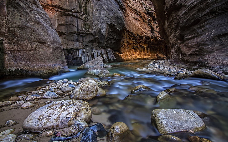 ธรรมชาติ, แม่น้ำ, น้ำ, หิน, หิน, การเปิดรับแสงเป็นเวลานาน, แคนยอน, วอลล์เปเปอร์ HD