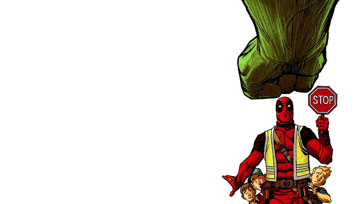 Deadpool-Illustration, die Stoppschild, Merc mit einem Mund, Deadpool hält, HD-Hintergrundbild