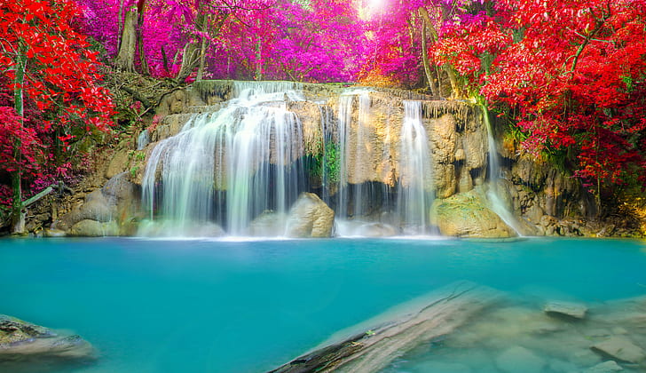 autumn, erawan, national, nature, park, parks, thailand, waterfall, waterfalls, HD wallpaper