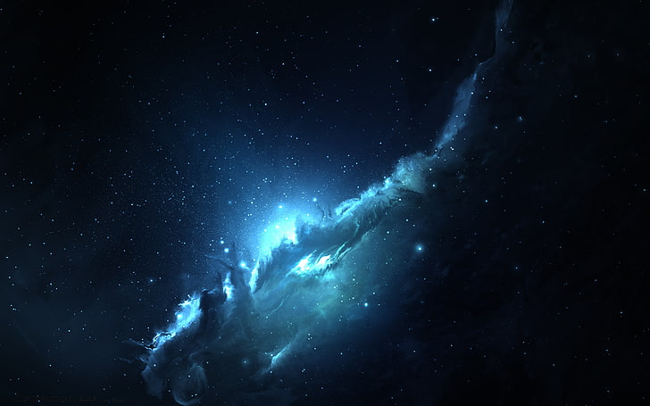 schwarzer und blauer Himmel, Raum, Raumkunst, Sterne, Nebel, Grafik, Starkiteckt, digitale Kunst, HD-Hintergrundbild