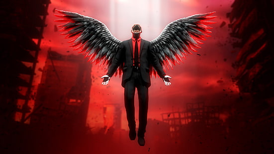 fondo de pantalla del personaje del juego, la ciudad, Apocalipsis, alas, monstruo, ángel, demonio, maldad, ruinas, caído, Fondo de pantalla HD HD wallpaper