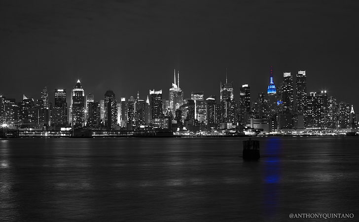 New York City, grayscale photo of city skyline, Black and White, City, Buildings, York, Hudson, Urban, Football, Super, Bowl, Giants, unitedstates, newyorkcity, newjersey, newyorkgiants, weehawken, bigblue, nygiants, superbowl, superbowlxlvi, xlvi, HD wallpaper