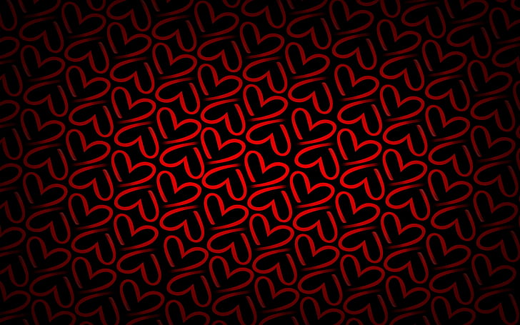 Everywhere Hearts, red and black heart graphics, background, love, red, HD wallpaper