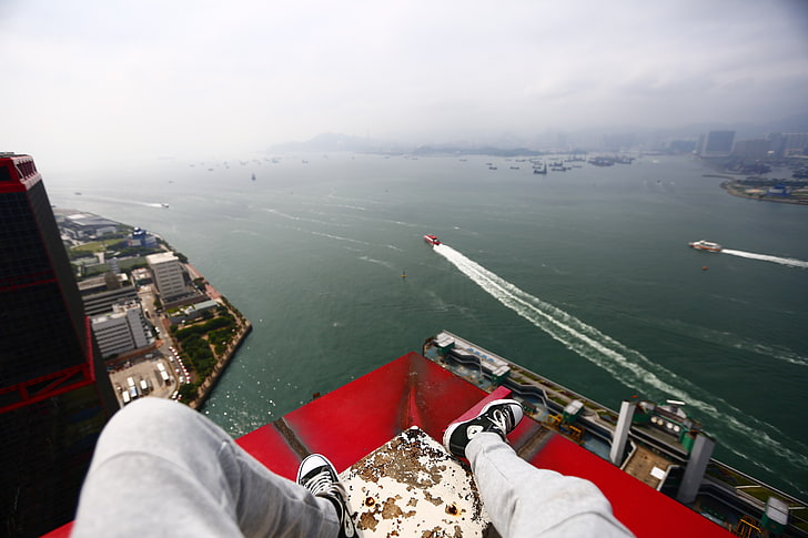 Sicht, Boot, Dächer, Meer, Höhen, HD-Hintergrundbild