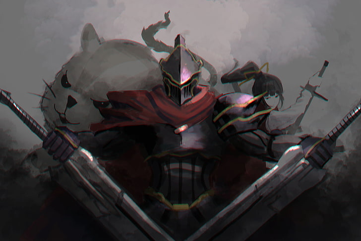 carta da parati cavaliere con armatura che regge spade, Overlord (anime), abito di Ainz Ooal, Gamma Narberal, criceto, Sfondo HD