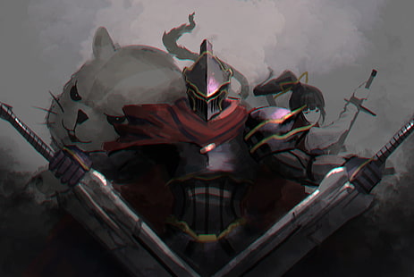 knight wearing armor holding swords wallpaper, Overlord (anime), Ainz Ooal Gown, Gamma Narberal, hamsuke, HD wallpaper HD wallpaper