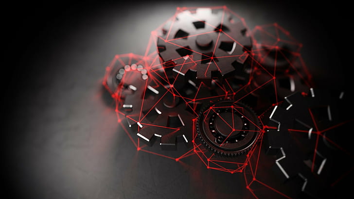 black and red gear wheel, HD wallpaper