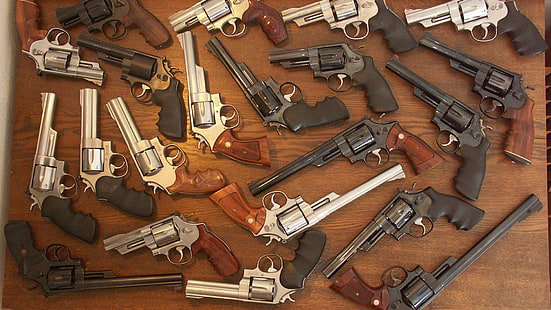 black and gray revolver pistol lot, weapons, guns, iron, revolvers, HD wallpaper HD wallpaper