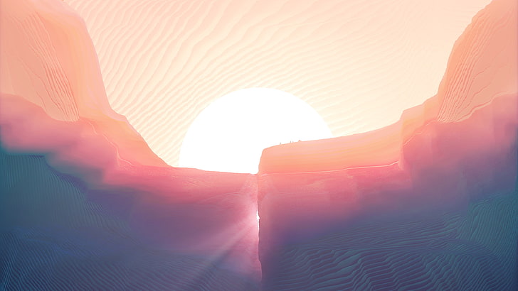 silhueta da montanha contra o sol, Marte, abstrato, HD papel de parede