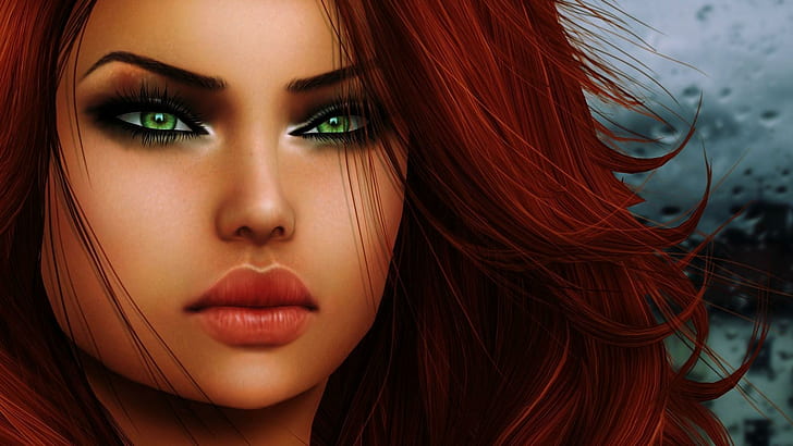 Superb redhead, red haired female cartoon character, digital art, 1920x1080, woman, redhead, HD wallpaper