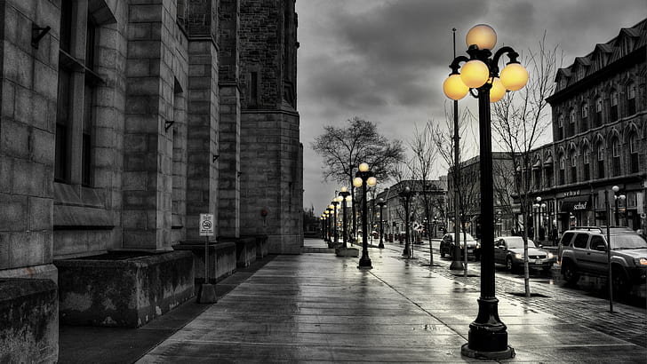 street, street light, rain, city, filter, vehicle, HD wallpaper