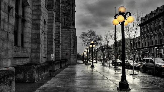 rua, iluminação pública, chuva, cidade, filtro, veículo, HD papel de parede HD wallpaper