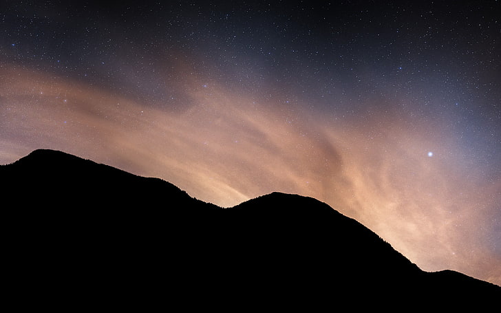 landscape, mountains, night, starred sky, HD wallpaper