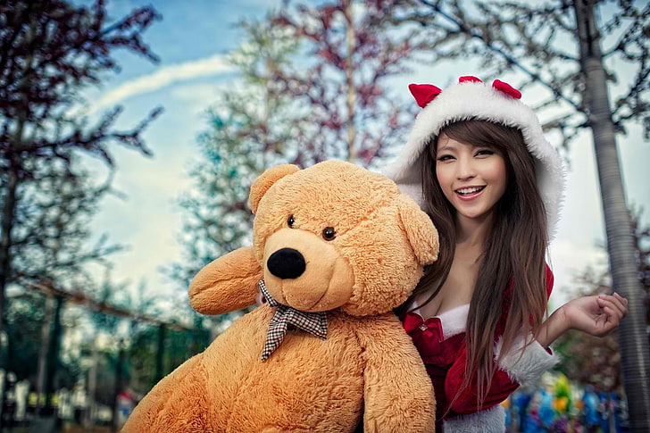 Agnes Lim, Asian, Long Hair, Santa Costume, HD wallpaper