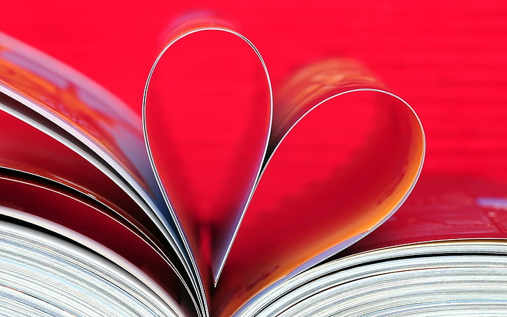 red labeled book, heart, book, bright, page, magazine, feelings, HD wallpaper
