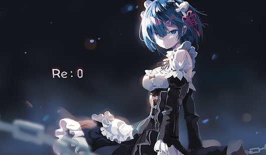애니메이션, 애니메이션 소녀들, Re : Zero Kara Hajimeru Isekai Seikatsu, Rem (Re : Zero), 짧은 머리, 파란 머리, 파란 눈, 하녀, HD 배경 화면 HD wallpaper