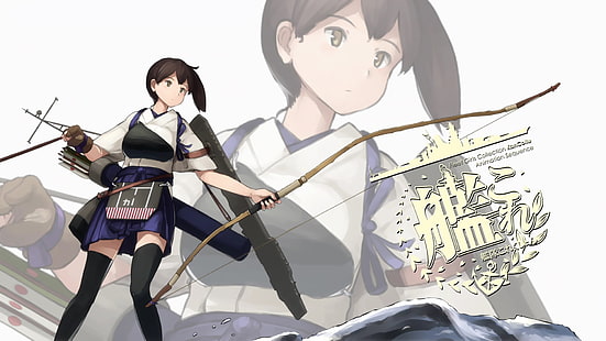 Kantai Collection, Anime, Anime Girls, Kaga (KanColle), Pfeil und Bogen, Strümpfe, Trachten, HD-Hintergrundbild HD wallpaper