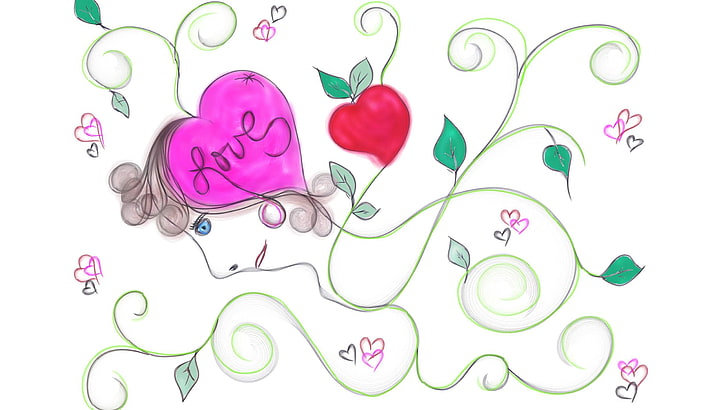 cuore e foglie illustrazione, amore, Sfondo HD