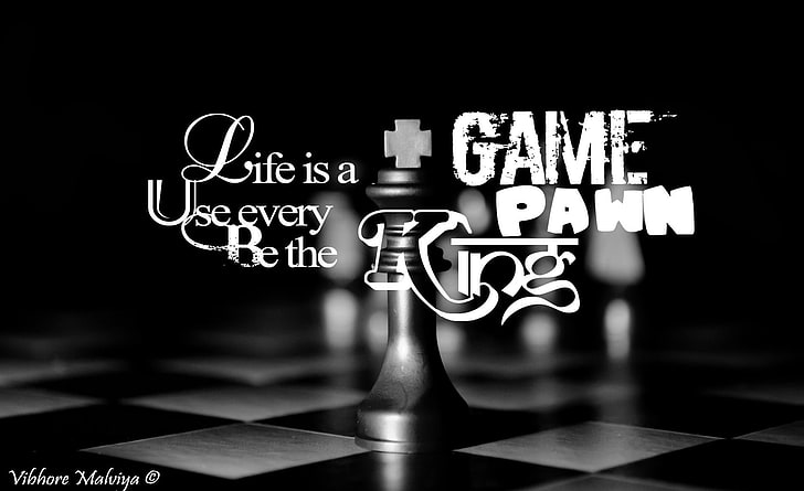 Life Game, schwarze Schachfigur mit Textüberlagerung, künstlerisch, Typografie, HD-Hintergrundbild