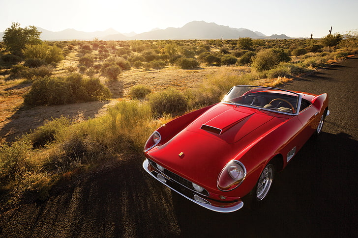Coupe convertible rojo clásico, Ferrari, CA, Spyder, California, 1958, 250 GT, distancia entre ejes larga, faros cubiertos, Fondo de pantalla HD