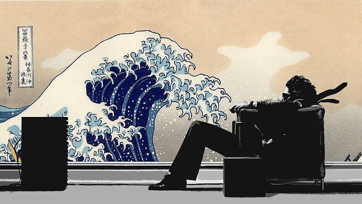 日立マクセル、神奈川沖の大波、 HDデスクトップの壁紙