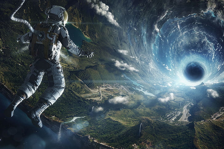 фотография космическо изкуство изкуствена гравитация астронавт Земя космос футуристично дигитално изкуство Oneill цилиндър тунел пейзаж въздушен изглед червееви дупки аниме научна фантастика НАСА, HD тапет