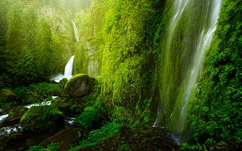 водопади забележителност, водопад, пейзаж, природа, водопадите Wahclella, САЩ, Орегон, HD тапет HD wallpaper