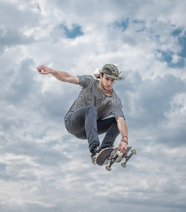 skateboarder, skateboard, jump, trick, HD wallpaper