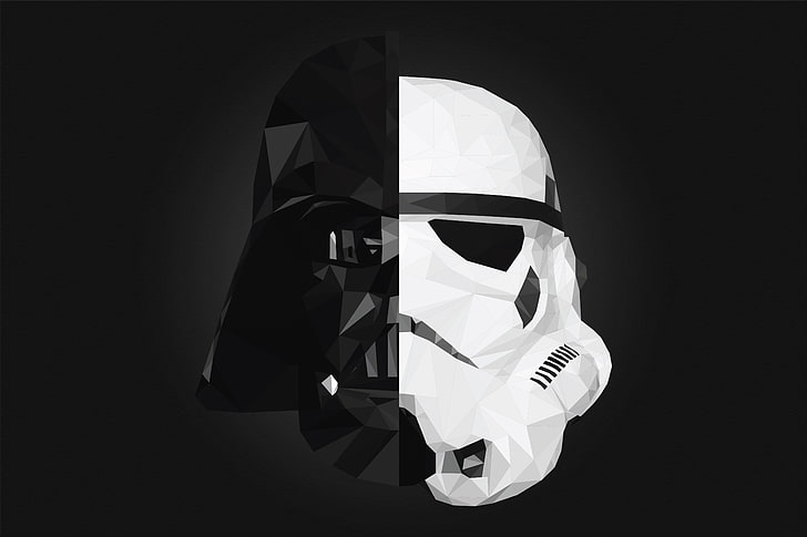 Ilustrasi Star Wars Darth Vader dan Stormtrooper, Star Wars, Darth Vader, poli rendah, stormtrooper, membelah, Wallpaper HD